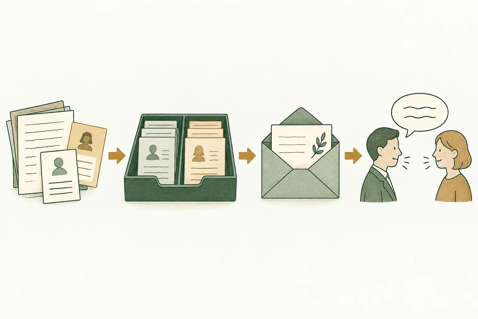 Conceptual illustration of inputs moving through organization and review
